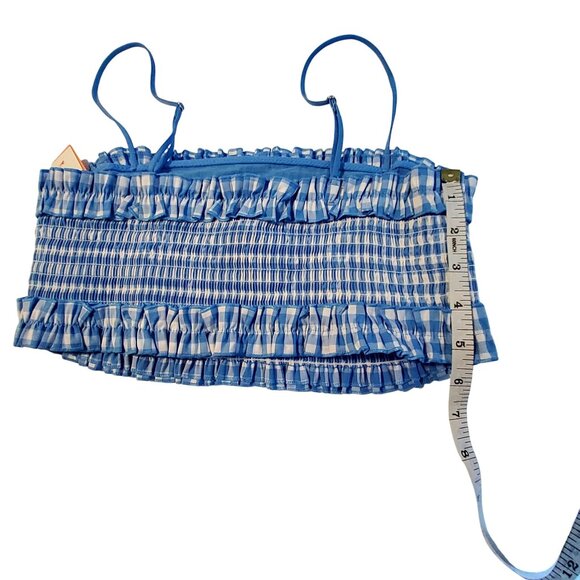 Colsie Blue Plaid Smocked Crop Top With Ruffle Trim Lightweight and breathable M - Picture 7 of 11